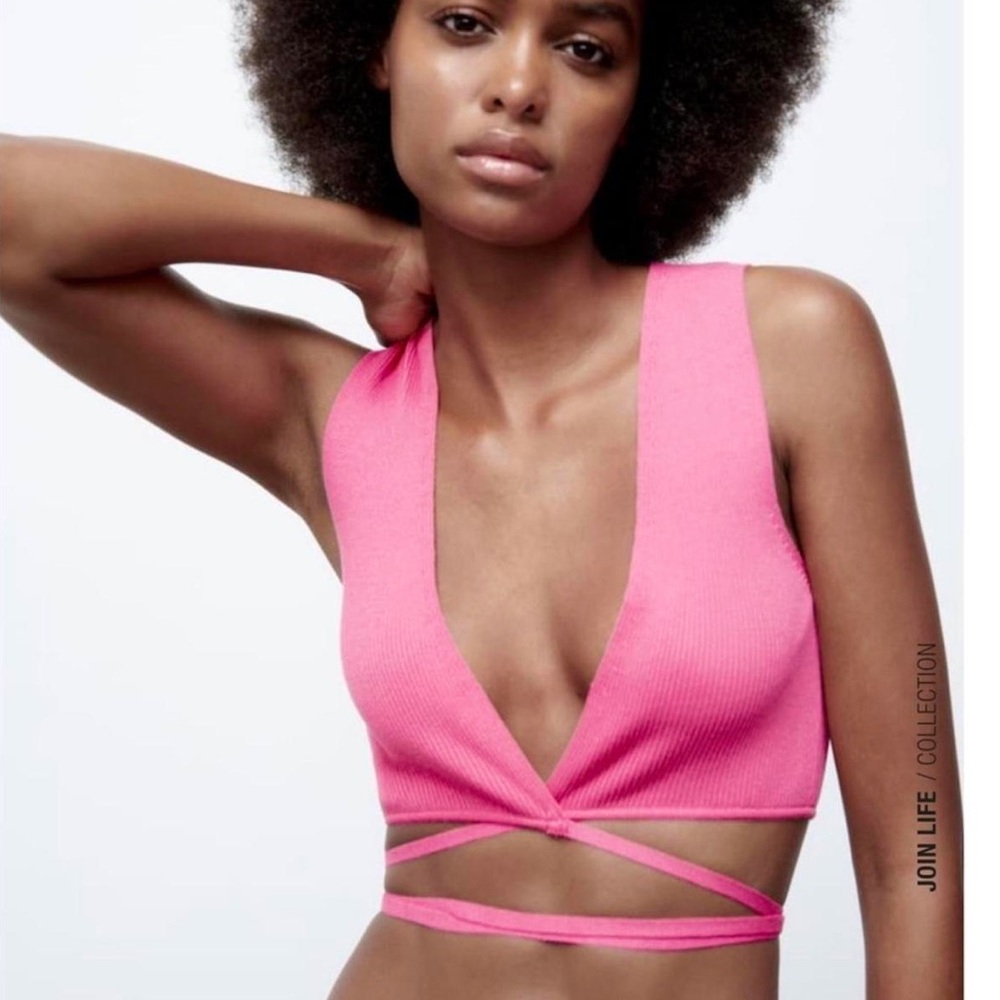 ZARA Knotted Cropped Wrap-around Waist Knotted Tie Deep Plunge Neck